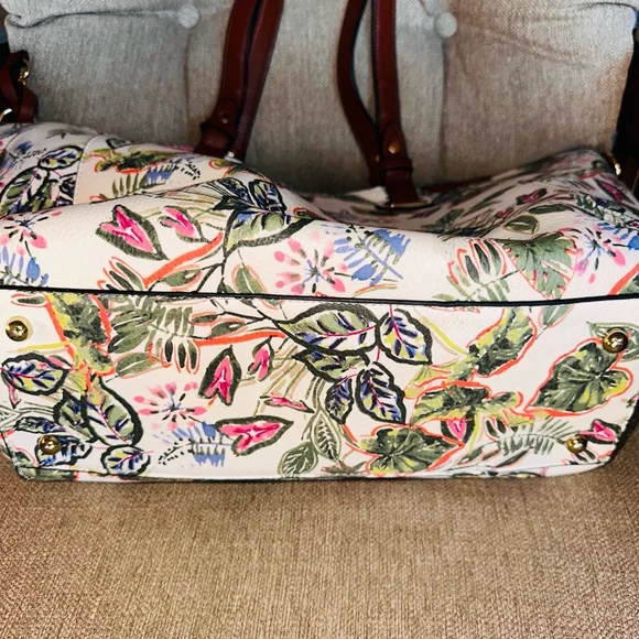 EUC GH Bass & Co Floral Pebble Leather Floral 3 In 1 Shoulder Tote Purse - Picture 6 of 15